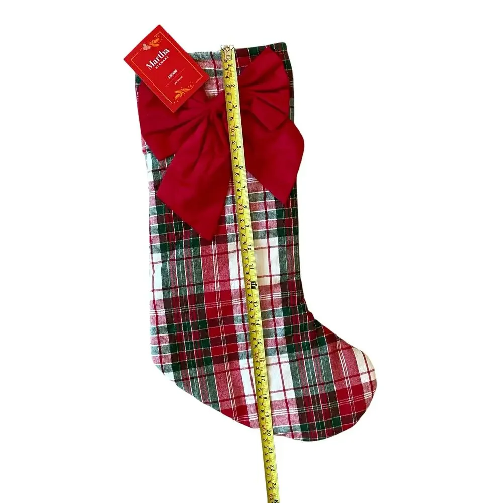 Martha Stewart Bow Tartan Stocking 22in Plaid Christmas Holiday Decor NEW